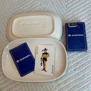 Eastern Airlines Playing Cards and 2 china dinner (snack) plates.